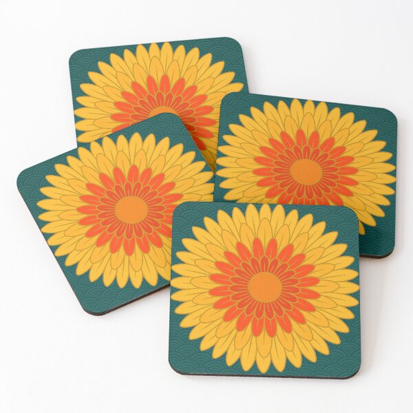 Item preview, Chrysanthemum Sunburst – Vibrant Japanese Flower & Seigaiha Pattern designed and sold by Planthem.