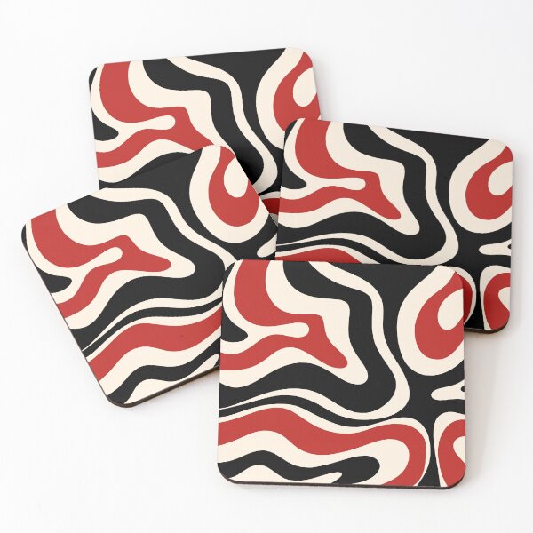 Item preview, Abstract Modern Retro Liquid Swirl Pattern in Black Red Almond Cream designed and sold by kierkegaard.