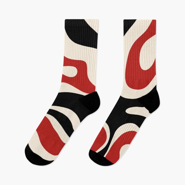 Item preview, Abstract Modern Retro Liquid Swirl Pattern in Black Red Almond Cream designed and sold by kierkegaard.