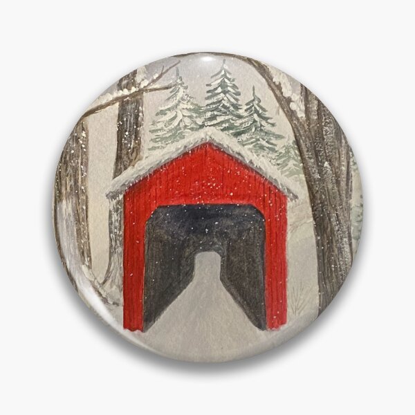 Item preview, Red Bridge in Snow designed and sold by Lisa Neuman Watercolors.