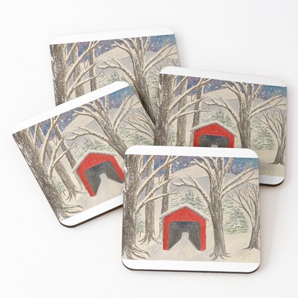 Item preview, Red Bridge in Snow designed and sold by Lisa Neuman Watercolors.
