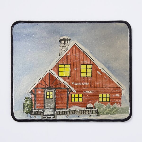 Item preview, Red Cabin in Snow designed and sold by Lisa Neuman Watercolors.