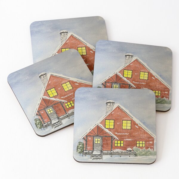 Item preview, Red Cabin in Snow designed and sold by Lisa Neuman Watercolors.
