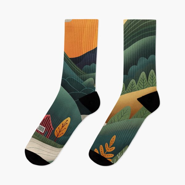 Item preview, Minimal Sunset Landscape with Curvy Road and Cabin Illustration designed and sold by poraya.