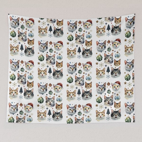 Item preview, Cats wearing festive hats and decorations in a cheerful holiday setting with colorful ornaments and snowflakes designed and sold by SpaceartLilu.