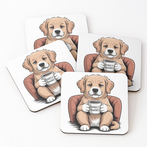 Item preview, Barely Awake Golden Retriever Funny Morning Coffee Dog Illustration designed and sold by Pawmoods.