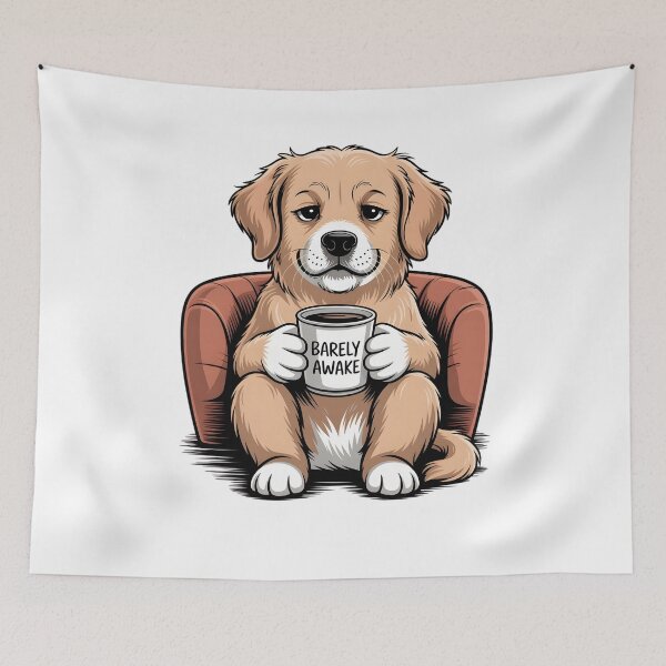 Item preview, Barely Awake Golden Retriever Funny Morning Coffee Dog Illustration designed and sold by Pawmoods.