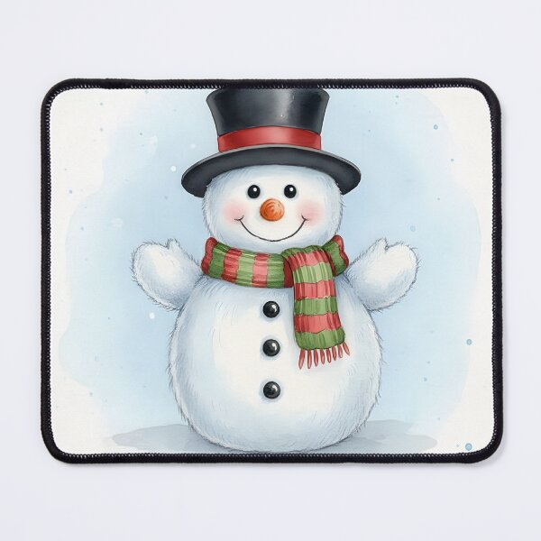 Item preview, Fluffy smiling snowman wearing a top hat and striped scarf designed and sold by homydesign.