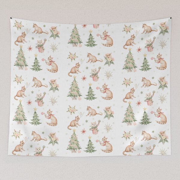 Item preview, Copy of Cats wearing festive hats and decorations in a cheerful holiday setting with colorful ornaments and snowflakes designed and sold by SpaceartLilu.