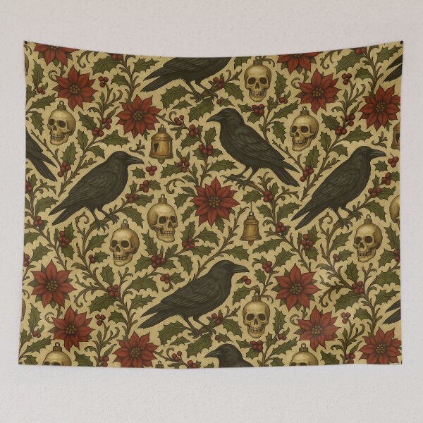Item preview, Gothic Christmas Pattern – Ravens, Skulls & Holly (Seamless) designed and sold by cabuks.