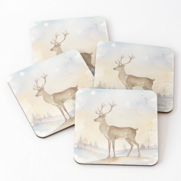 Item preview, Watercolor Deer Stag in Winter Landscape designed and sold by homydesign.