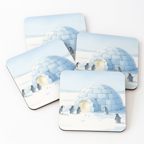 Item preview, Watercolor Painting of Penguins Gathered Outside an Igloo designed and sold by homydesign.