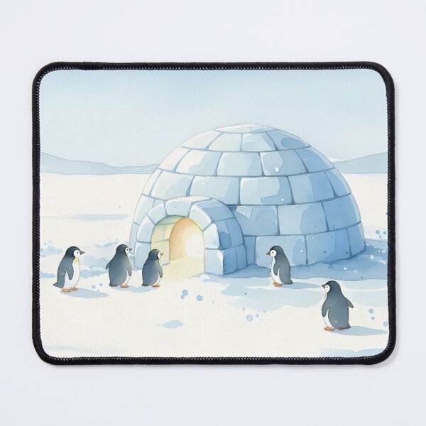 Item preview, Watercolor Painting of Penguins Gathered Outside an Igloo designed and sold by homydesign.