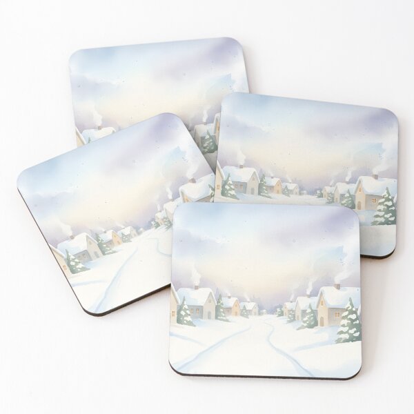 Item preview, Watercolor Snowy Village Road at Dusk designed and sold by homydesign.