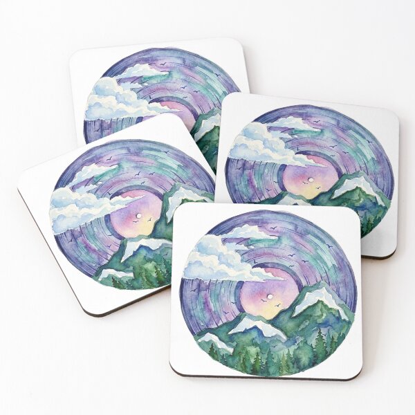 Item preview, Watercolor Vinyl Record Mountain Landscape Print designed and sold by ayoolite.