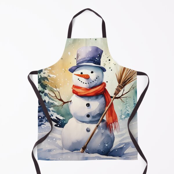 Item preview, Watercolor painting of a snowman with a carrot nose, red scarf, and top hat in a snowy forest designed and sold by homydesign.