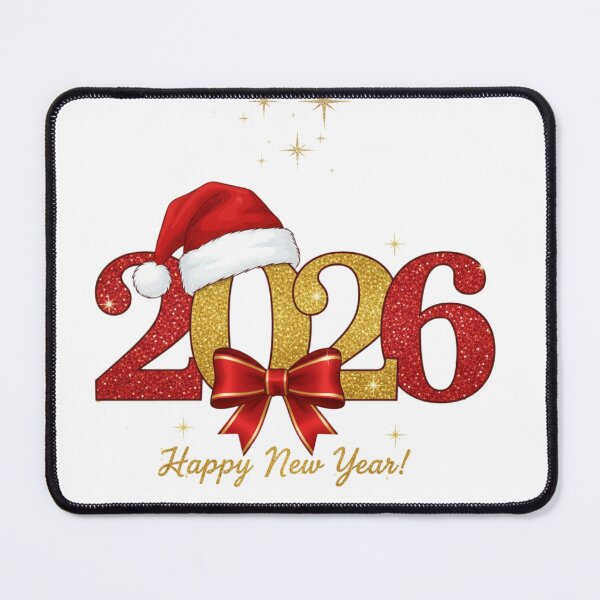 Item preview, Festive 2026 Happy New Year - Red & Gold Glitter Party Design with Santa Hat designed and sold by AmineDigitalPro.