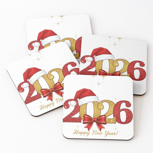 Item preview, Festive 2026 Happy New Year - Red & Gold Glitter Party Design with Santa Hat designed and sold by AmineDigitalPro.