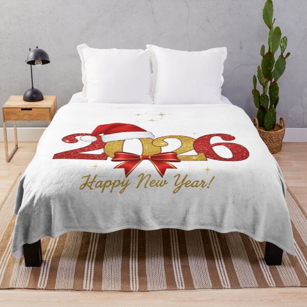 Item preview, Festive 2026 Happy New Year - Red & Gold Glitter Party Design with Santa Hat designed and sold by AmineDigitalPro.