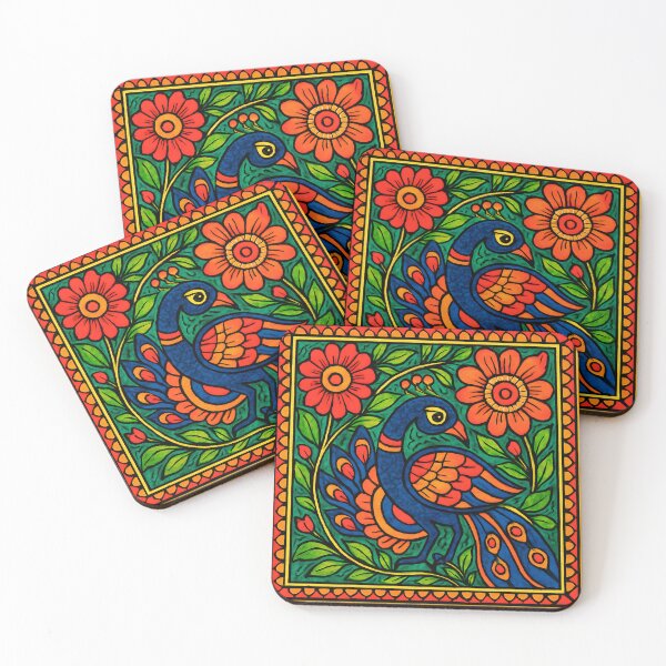 Item preview, Madhubani Peacock Tote Bag | Indian Folk Art, Colorful Floral designed and sold by AtotheTwoDesign.