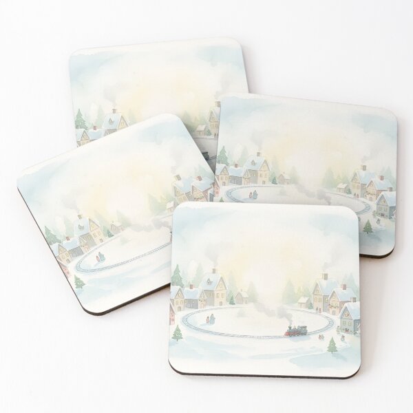 Item preview, A festive toy train circles a small village on a snowy Christmas morning designed and sold by homydesign.