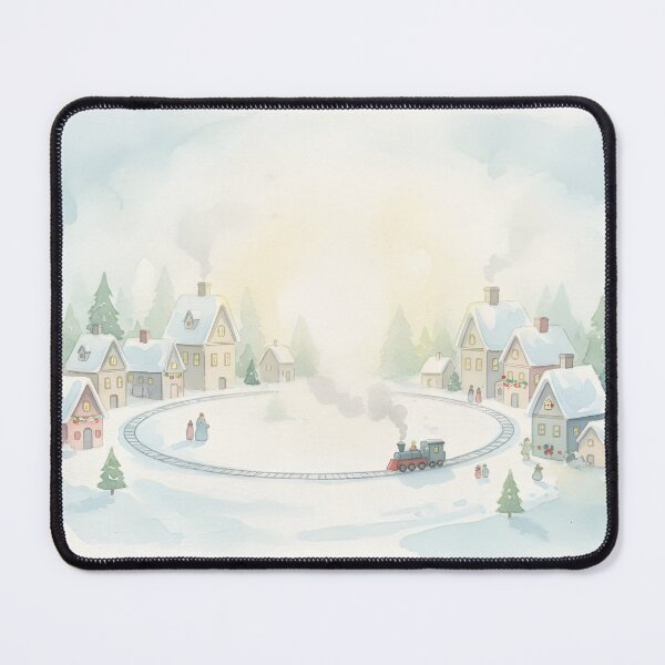 Item preview, A festive toy train circles a small village on a snowy Christmas morning designed and sold by homydesign.