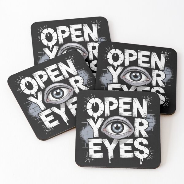 Item preview, OPEN YOUR EYES – Realistic Eye Artwork with Bold Street-Art Typography designed and sold by TrendDropsMerch.