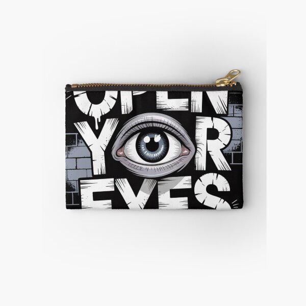 Item preview, OPEN YOUR EYES – Realistic Eye Artwork with Bold Street-Art Typography designed and sold by TrendDropsMerch.
