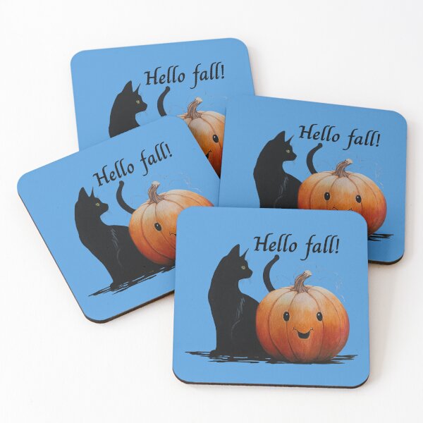 Item preview, Hello fall, cat and pumpkin designed and sold by OnaleeNicklinArt.