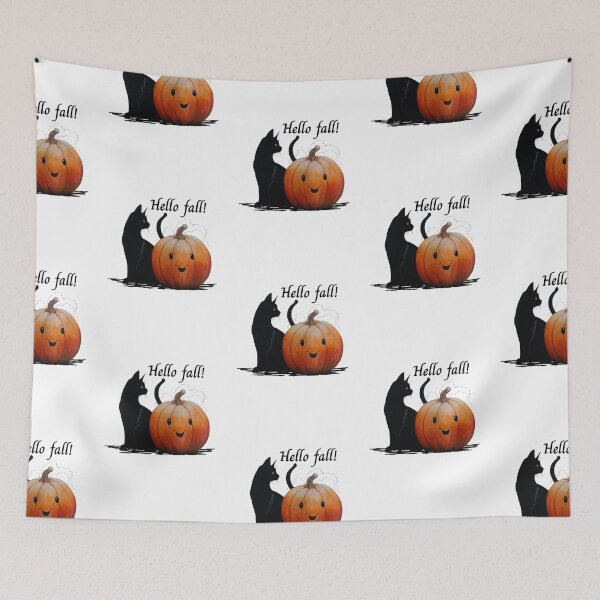 Item preview, Hello fall, cat and pumpkin designed and sold by OnaleeNicklinArt.