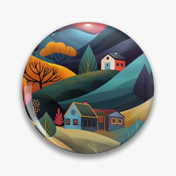 Item preview, Colorful Vibrant Hills Landscape with Houses and Birds Illustration designed and sold by poraya.