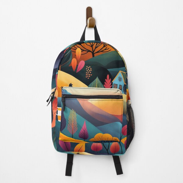 Item preview, Colorful Vibrant Hills Landscape with Houses and Birds Illustration designed and sold by poraya.