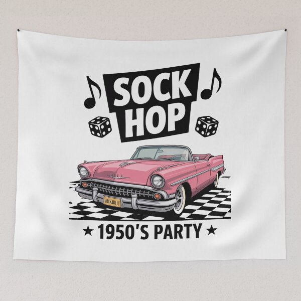 Item preview, 50s Sock Hop Dance Retro 1950s Party Doo Wop Rockabilly Pink designed and sold by IhanVaanMaArt.