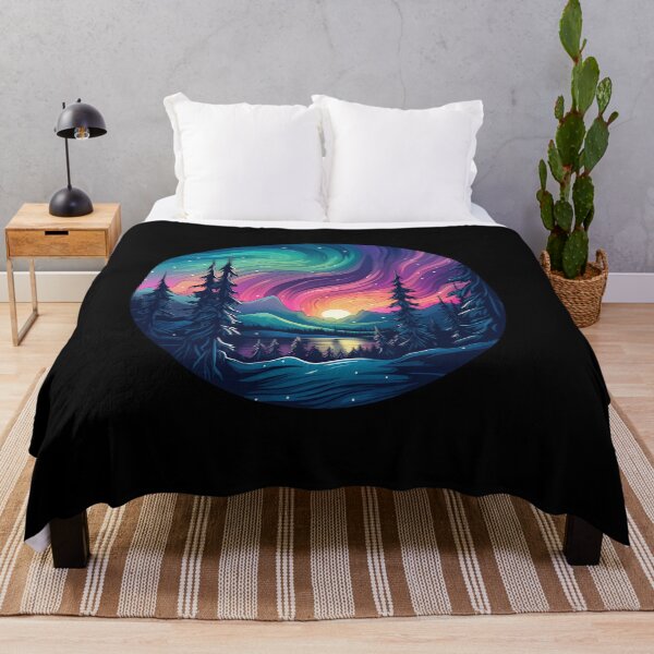 Item preview, Colorful Aurora Borealis Northern Lights Landscape Art Night Sky Forest designed and sold by meganohm.