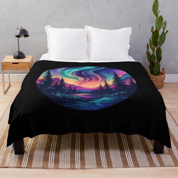 Item preview, Mountain Forest Aurora Borealis Northern Lights Colorful Celestial Landscape with Stars, River, Trees and Vibrant Night Sky designed and sold by meganohm.