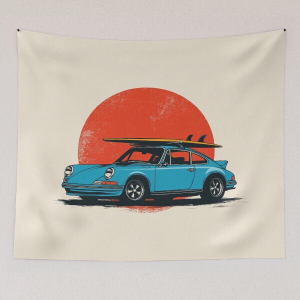 Item preview, Essential Vintage Blue Sports car 911 964 summer surfs up illustration designed and sold by blackdogshop.
