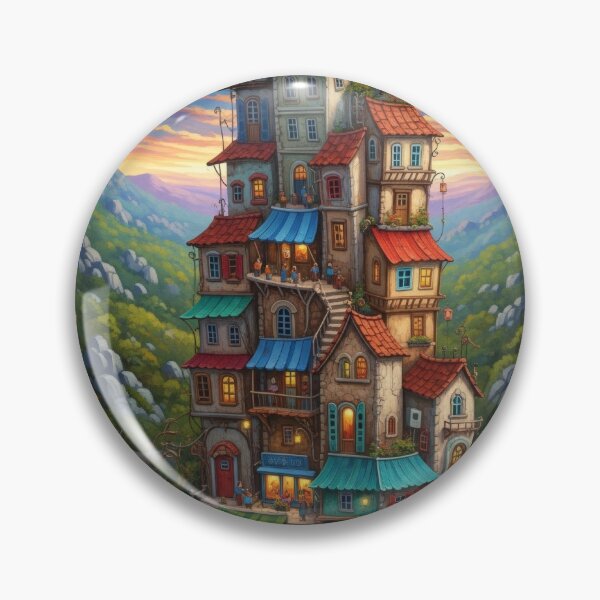 Item preview, Ciudad en el cielo Flotando Imposible Ciudad de dibujos animados en una colina Torre Diversión Niños Niños designed and sold by TheTimeTaxi.