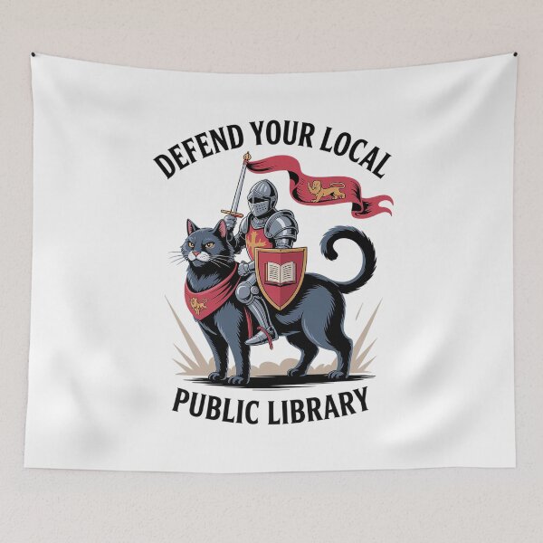 Item preview, Defend Your Local Public Library Medieval Humor Knight Cat  designed and sold by ReadySide.