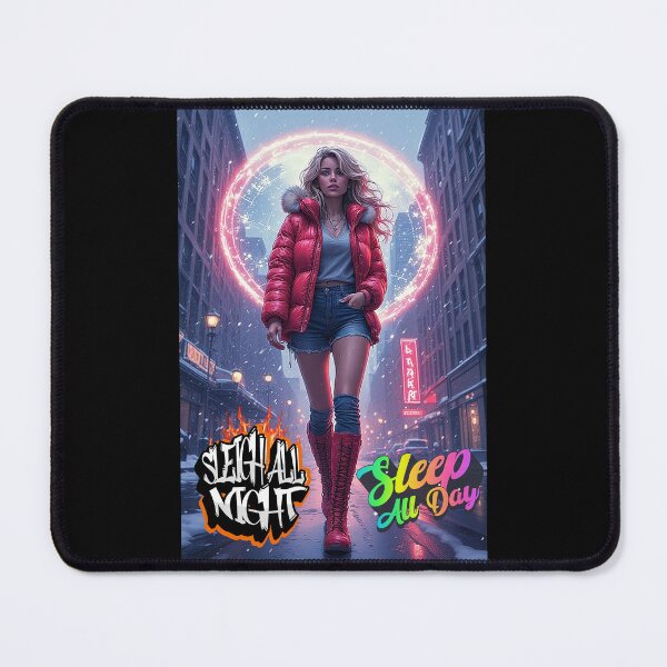 Item preview, Sleigh All Night – Sleep All Day — Retro Christmas Pin-Up with Naughty Holiday Vibes designed and sold by Mark Mentzer.