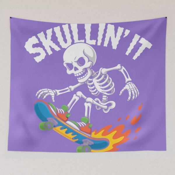 Item preview, Skullin' It – Flaming Skateboard Skeleton designed and sold by TeeVibeHaus.