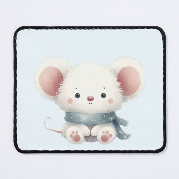 Item preview, Fluffy White mouse in blue scarf designed and sold by DaintyDooodles.