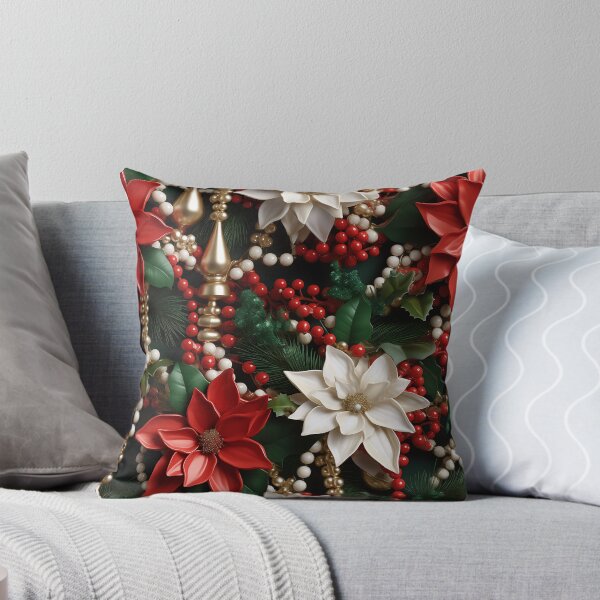 Item preview, Classic Holiday Garland with Poinsettias & Berries Vintage Christmas Decoration designed and sold by meganohm.