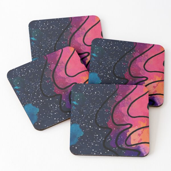 Item preview, Vibrant Galaxy Watercolor Background with Abstract Wavy Line Art designed and sold by RokaCircles.