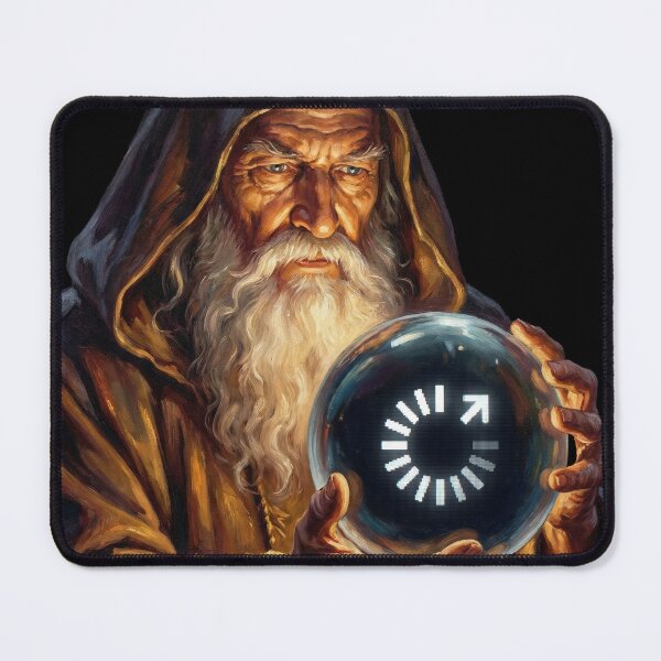 Item preview, Wizard Pondering Buffering - Funny Fantasy Tech Meme designed and sold by SavinMercantile.