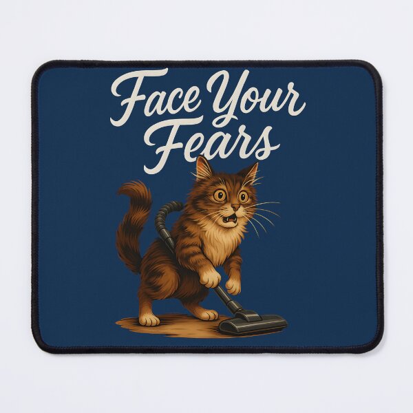 Item preview, Face Your Fears – Funny Scared Cat Vacuum Illustration designed and sold by HoneyVibe.
