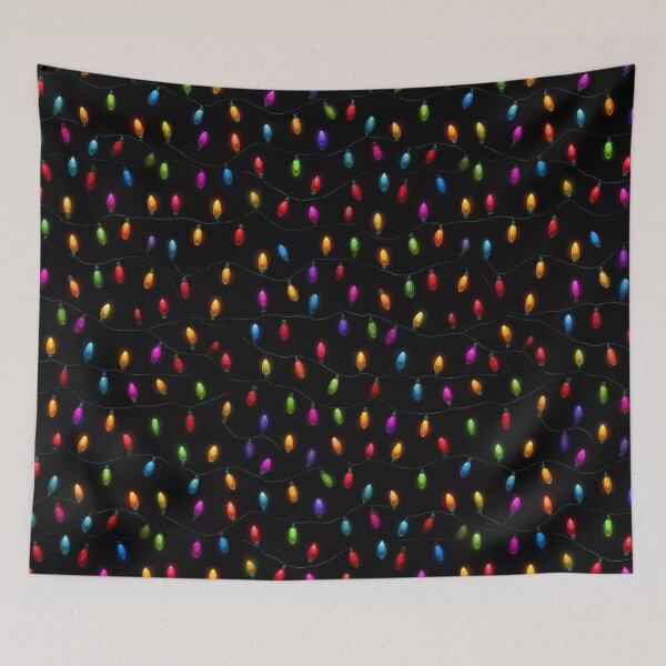 Item preview, Retro Christmas Lights Pattern Multicolor Holiday String Lights on Black Festive Vintage Xmas designed and sold by meganohm.