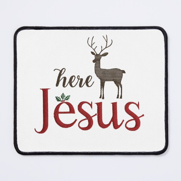Item preview, Here Jesus – Embroidered Christmas Typography designed and sold by Illustrated Faith.