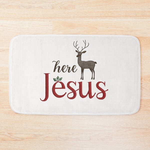 Item preview, Here Jesus – Embroidered Christmas Typography designed and sold by Illustrated Faith.