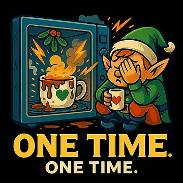 Artwork thumbnail, One Time. One Time. – Exploding Cocoa Elf Holiday Disaster Design by AddictiveDesign