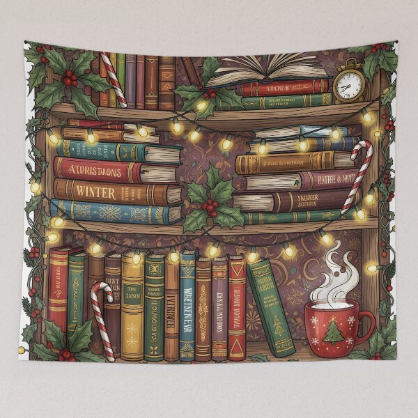 Item preview, christmas coffee and books bookish design designed and sold by Uglyandcute.